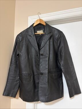 Vintage Oversized Black 100% Genuine Leather Blazer Jacket
